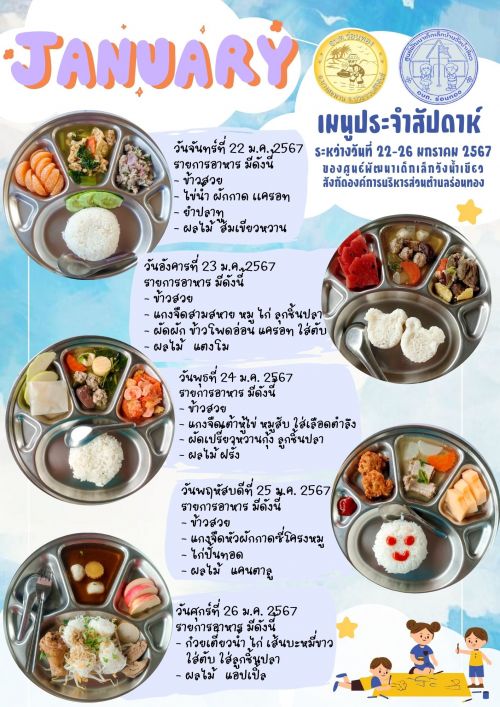 เมนูประจำสัปดาห์ ระหว่างวันที่ 22-26 มกราคม 2567 ของ ศพด.วข และ ศพด.ทช.