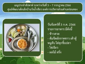 รายการอาหารกลางวัน ประจำสัปดาห์ ระหว่างวันที่ 3-7 กรกฎาคม 2566