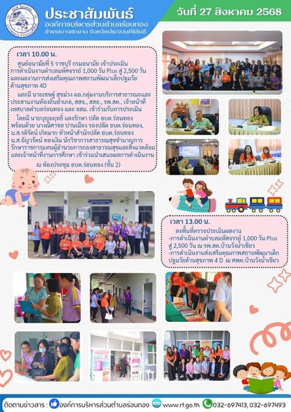 🗓️วันพุธ ที่ 27 สิงหาคม 2568
🕚เวลา 10.00 น.
🏥#ศูนย์อนามัยที่ 5 ราชบุรี #กรมอนามัย เข้าประเมินการดำเนินงานตำบลมหัศจรรย์ 1,000 วัน Plus สู่ 2,500 วัน และผลงานการส่งเสริมคุณภาพสถานพัฒนาเด็กประถมวัยด้านสุขภาพ 4D