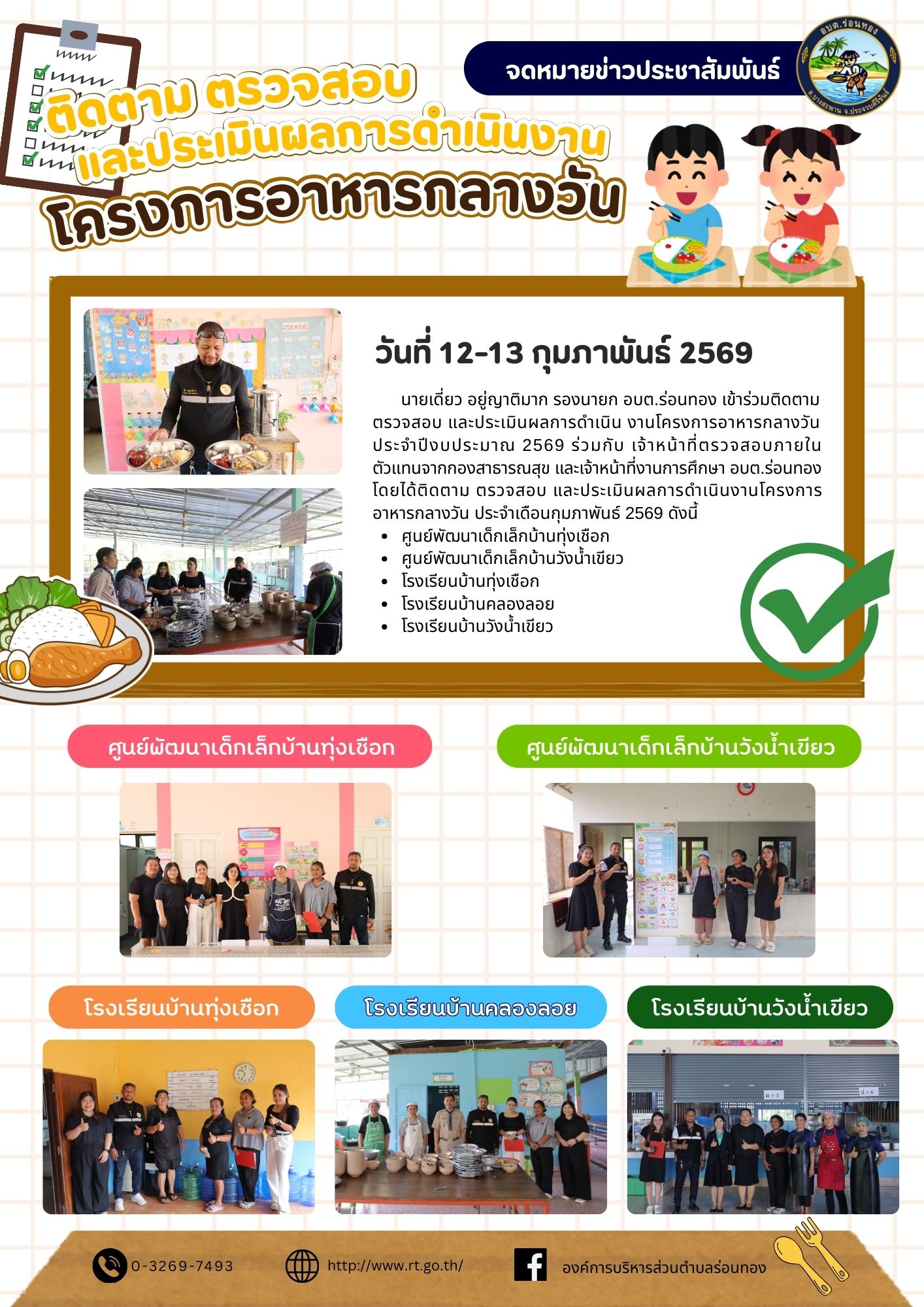 🔍ติดตาม ตรวจสอบ และประเมินผลการดำเนิน งานโครงการอาหารกลางวัน ประจำปีงบประมาณ 2569